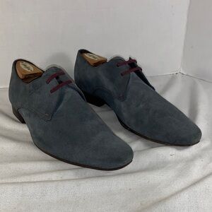 Ted Baker Slate Blue Suede Oxfords with Burgundy Laces